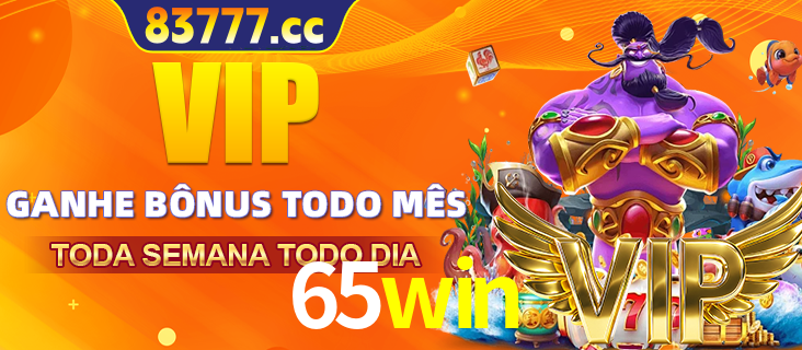 Banner promocional do 65win oferecendo 100% de recompensas adicionais contínuas para quem fizer o login diário (Daily sign-in), com um mascote de coelho.