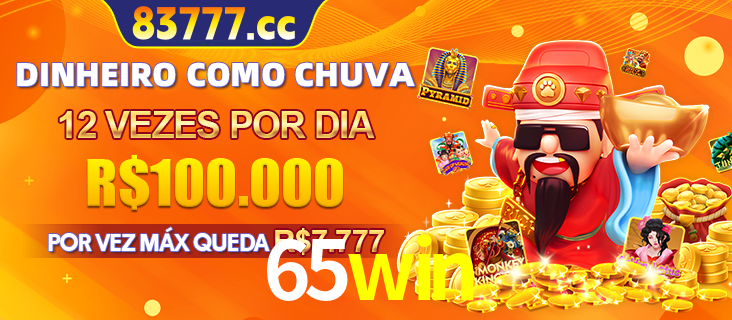 Banner do programa de recompensas Recomende para amigos do 65win, detalhando os bônus por convidar amigos, com prêmios que chegam a R$288.888.