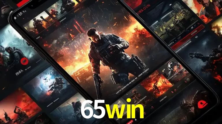 Tela de um celular exibindo uma galeria de jogos de tiro com temática militar, mostrando a variedade de e-sports disponíveis para apostas na plataforma de entretenimento 65win.
